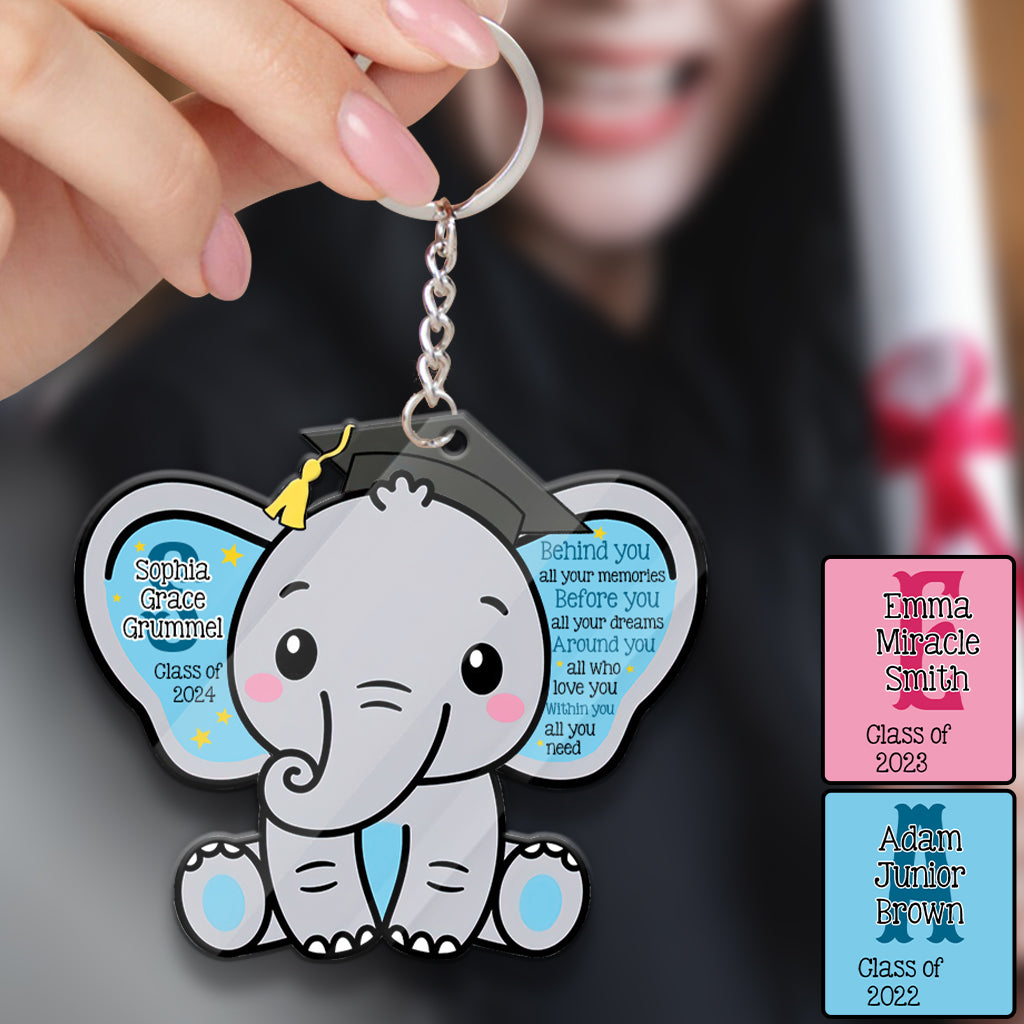 Graduation Elephant Behind You All Your Memories - Personalized Graduation Keychain