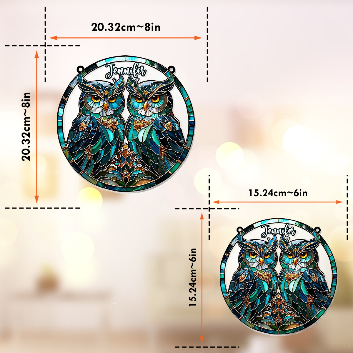 Beautiful Owls - Personalized Owl Window Hanging Suncatcher Ornament