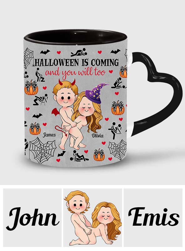 Halloween Is Coming - Personalized Couple Heart Handle Mug