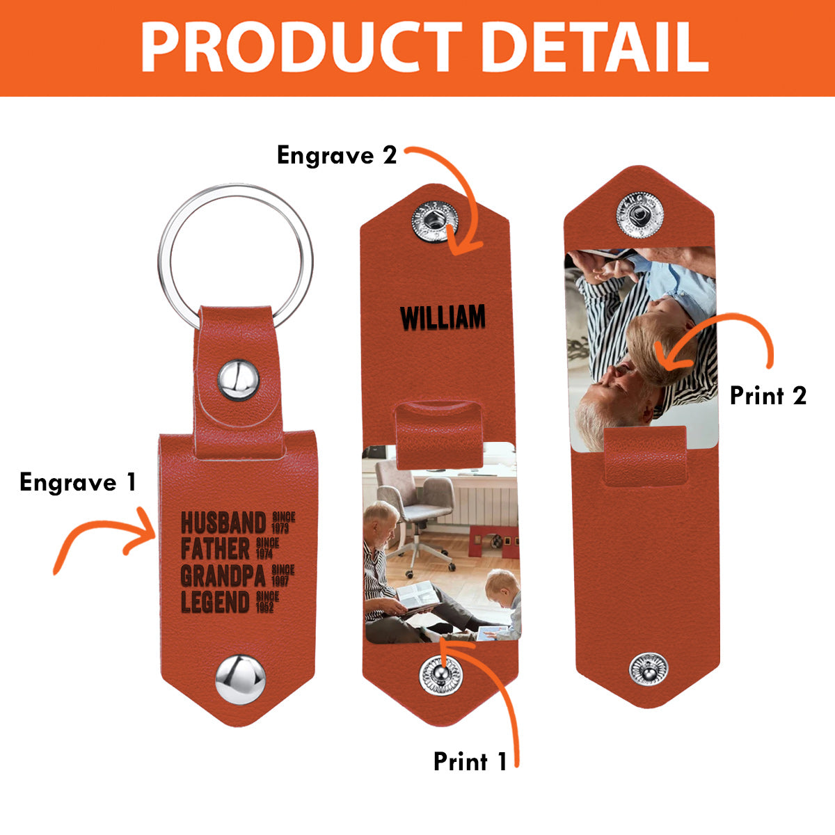 Husband Father Grandpa Legend - Personalized Grandpa Photo Album Keychain