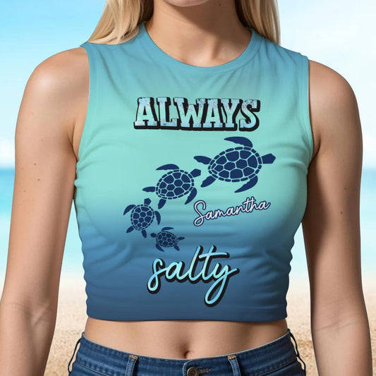 Always Salty - Personalized Turtle Crop Tank Top