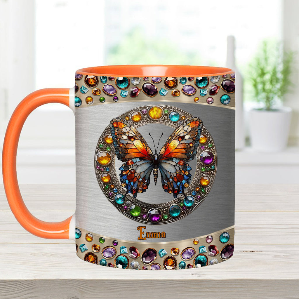 Stained Glass Beauty - Personalized Butterfly Accent Mug