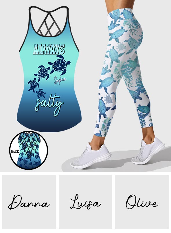 Always Salty - Personalized Turtle Cross Tank Top and Leggings