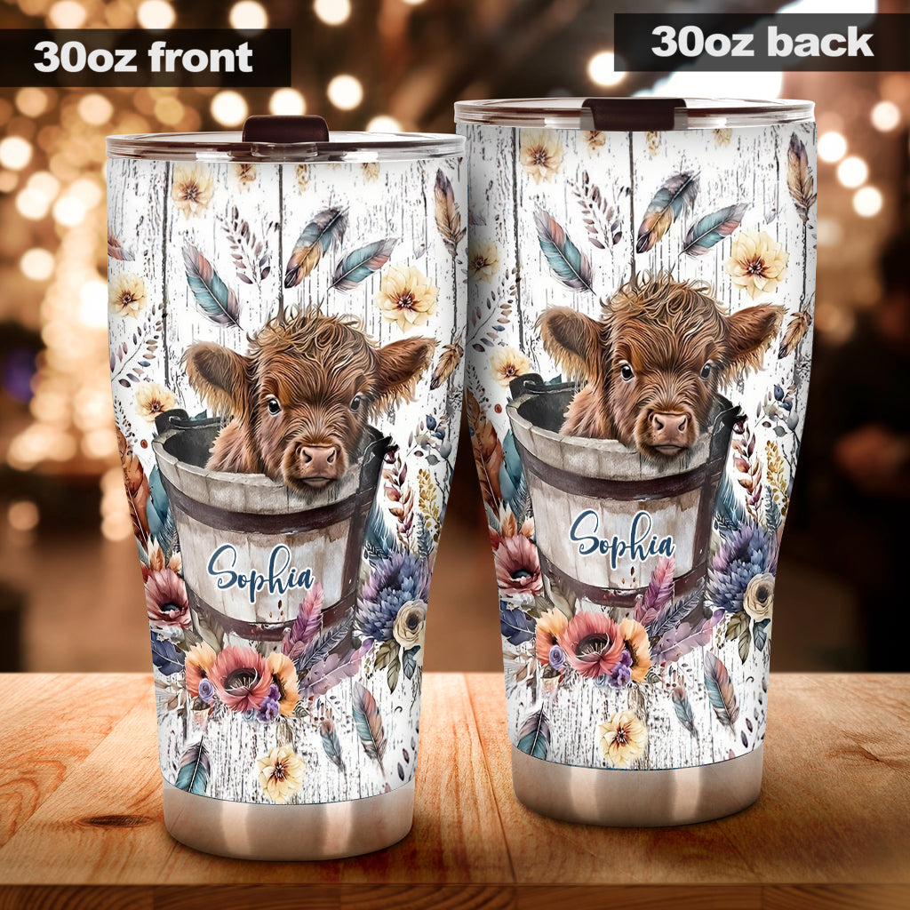 Baby Highland Cow In a Bucket - Personalized Tumbler