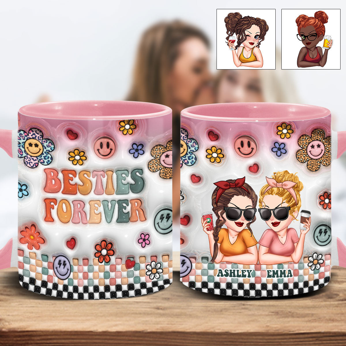 Besties Forever Floral - Personalized Bestie Accent Mug