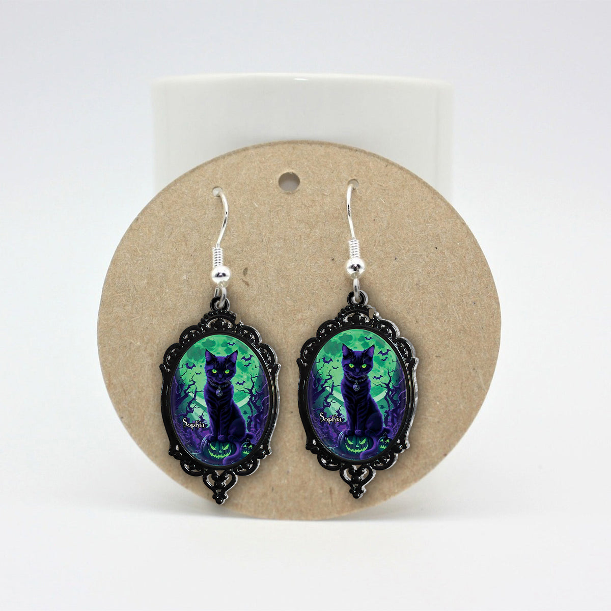 Mysterious Black Cat - Personalized Black Cat Earrings