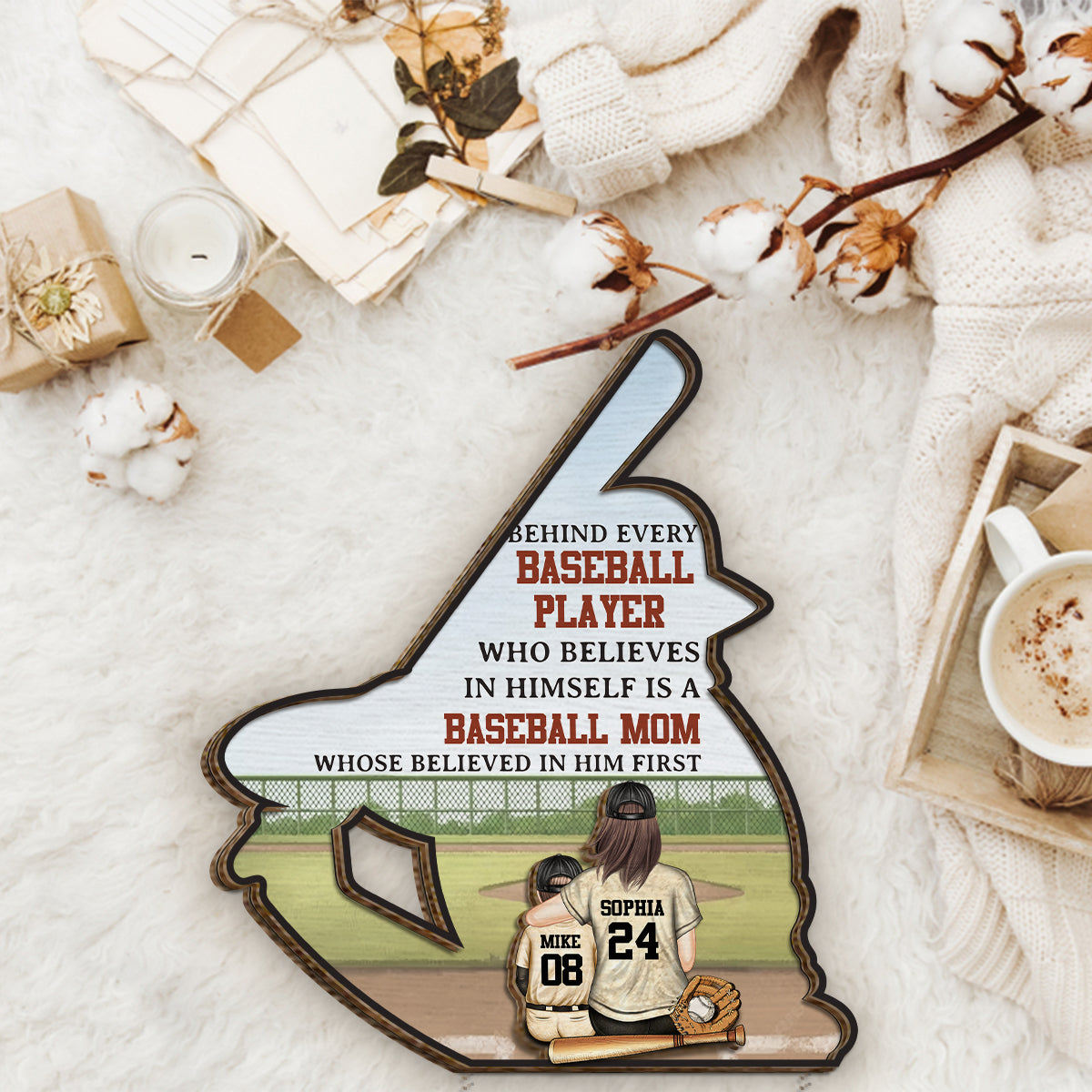 Baseball Mom/ Dad - Personalized Baseball 2 Layered Wood Sign / Wood Plaque