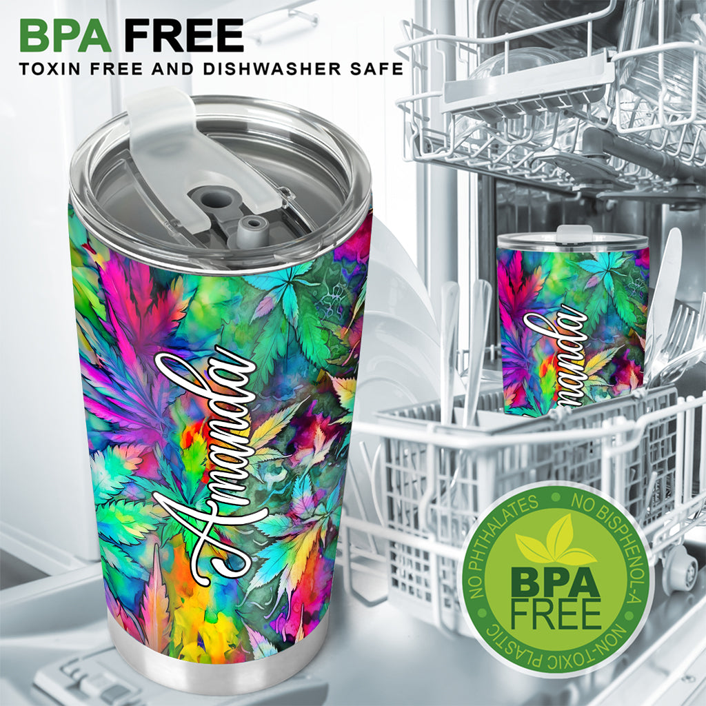 Psychedelic Marijuana Leaf - Personalized Weed Tumbler