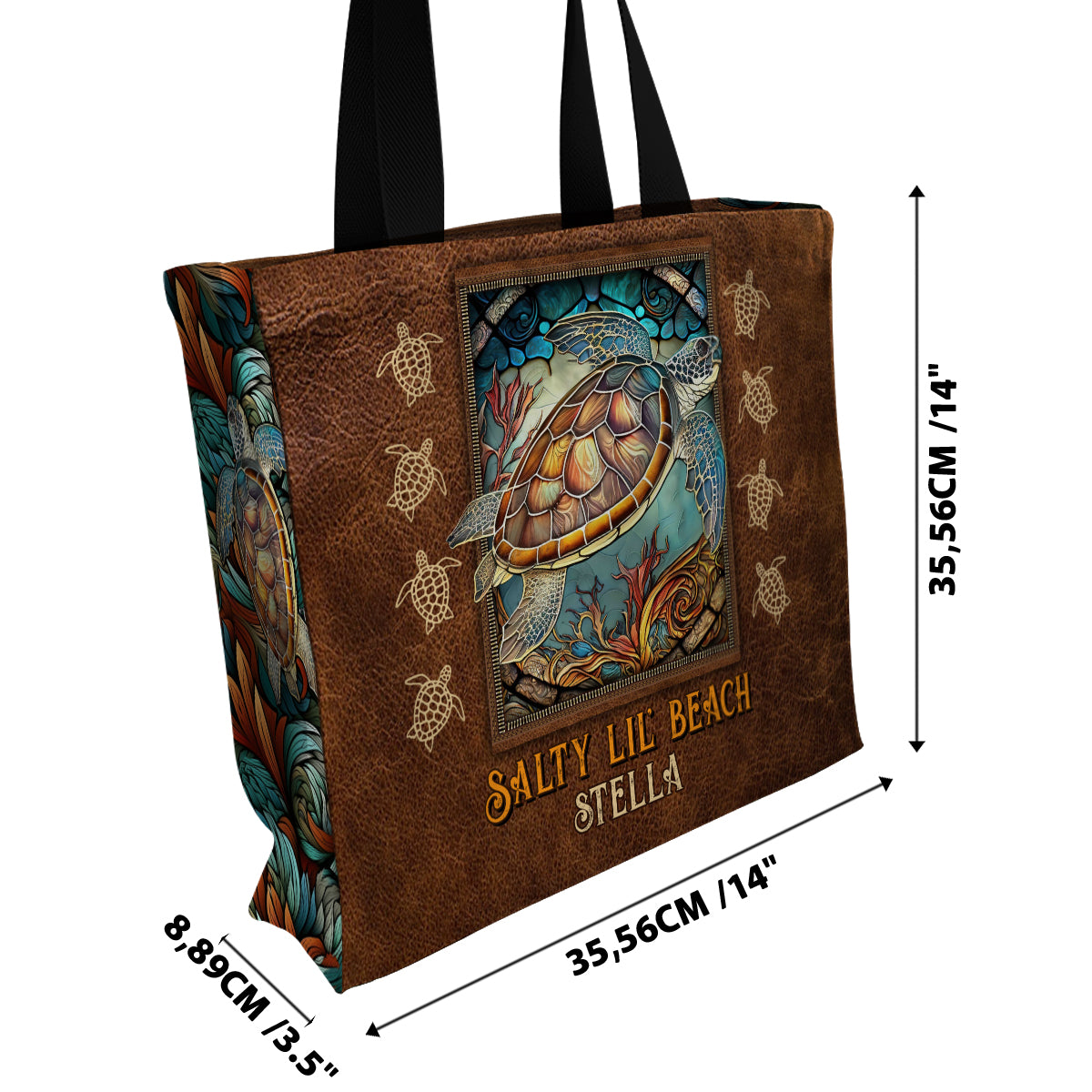Salty Lil Beach - Personalized Turtle All-Over Print Canvas Tote Bag