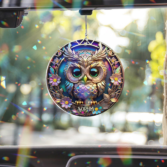 Colorful Owl - Personalized Owl Car Ornament
