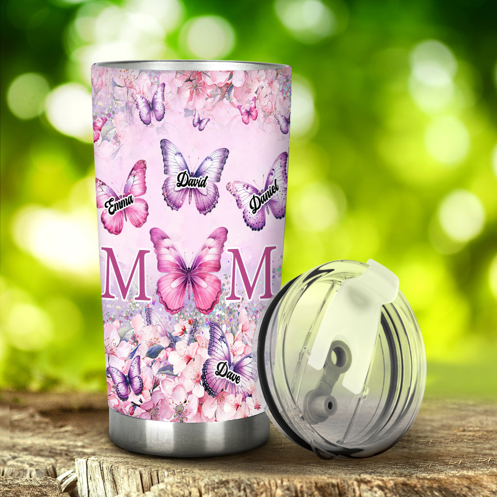 Pink Floral Butterfly - Personalized Mother Tumbler
