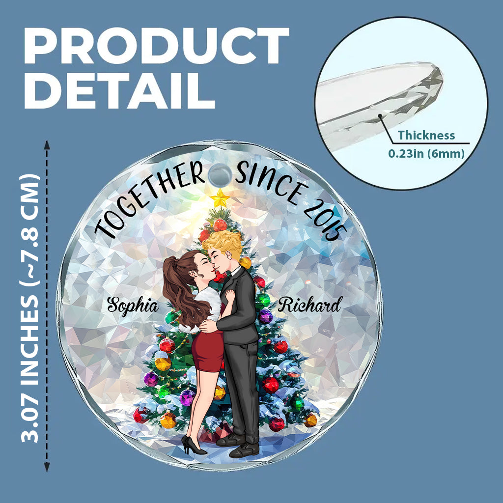 Together For Years - Personalized Couple Round Shaped Glass Ornament