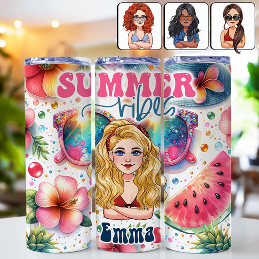 Summer Vibes - Personalized Sea Lover Skinny Tumbler