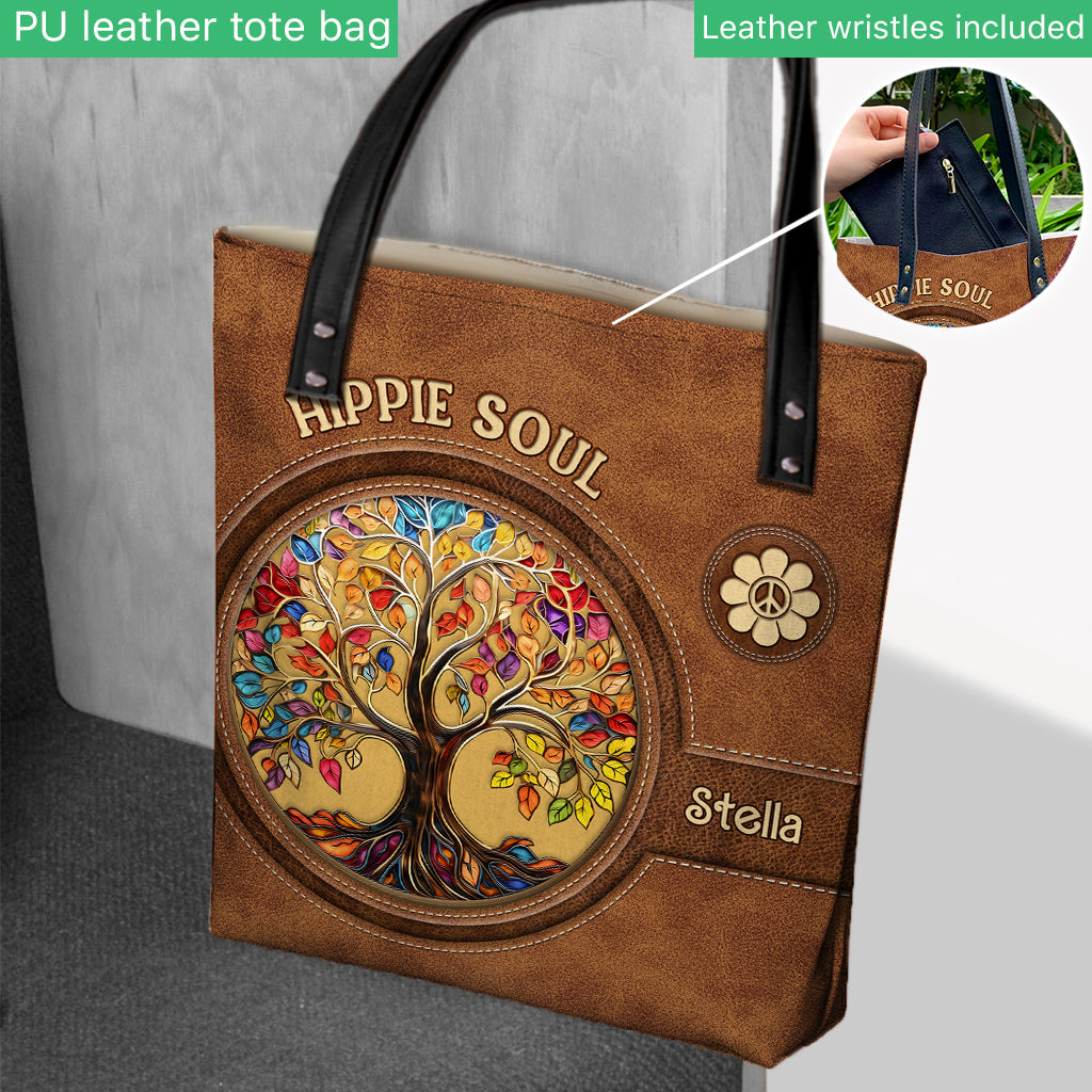 It's A Beautiful World Tree Of Life Peace Sign - Personalized Hippie Tote Bag