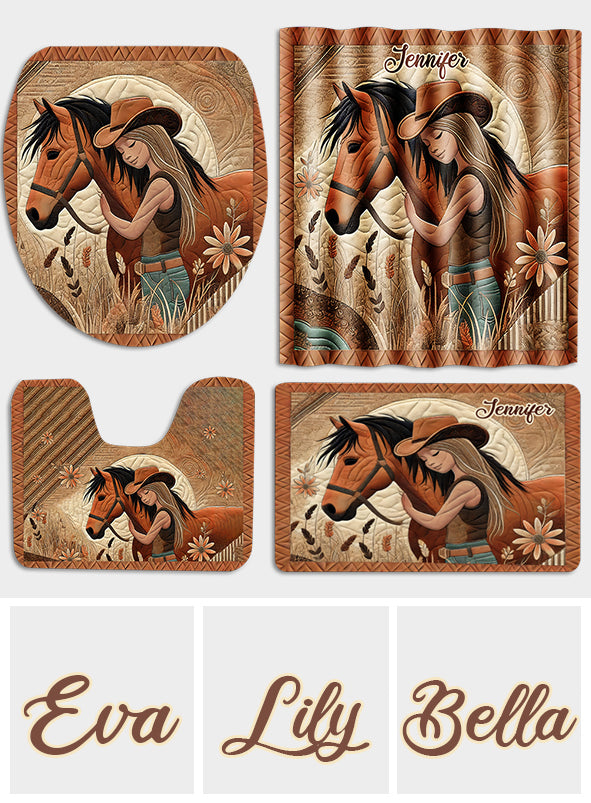Horse Lovers - Personalized Horse Bathroom Curtain & Mats Set