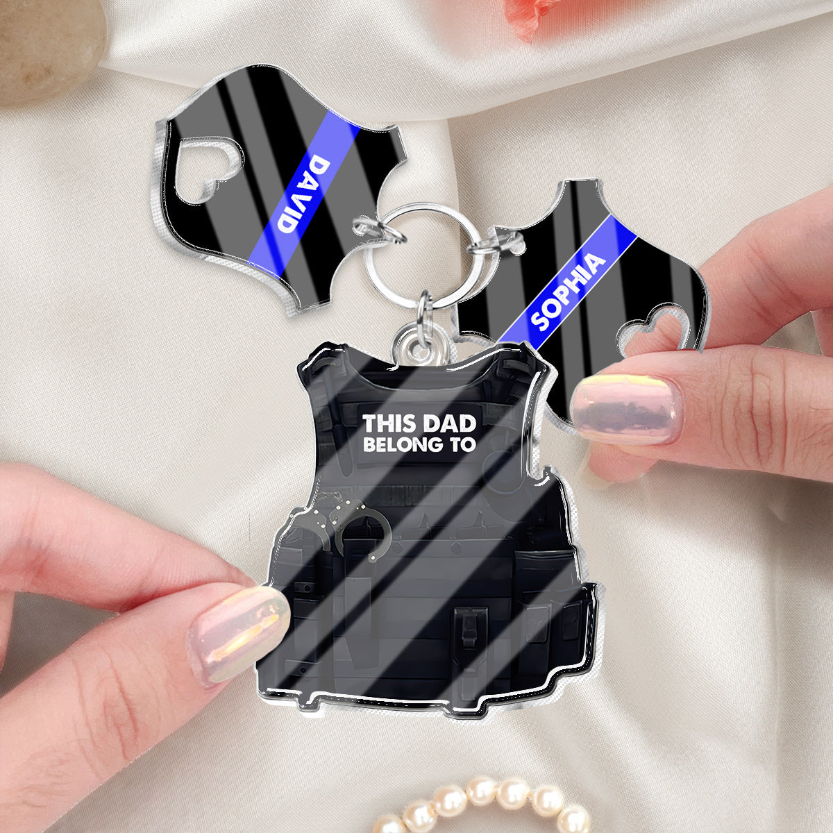 This Dad Belongs To - Personalized Police Officer Keychain with Charms