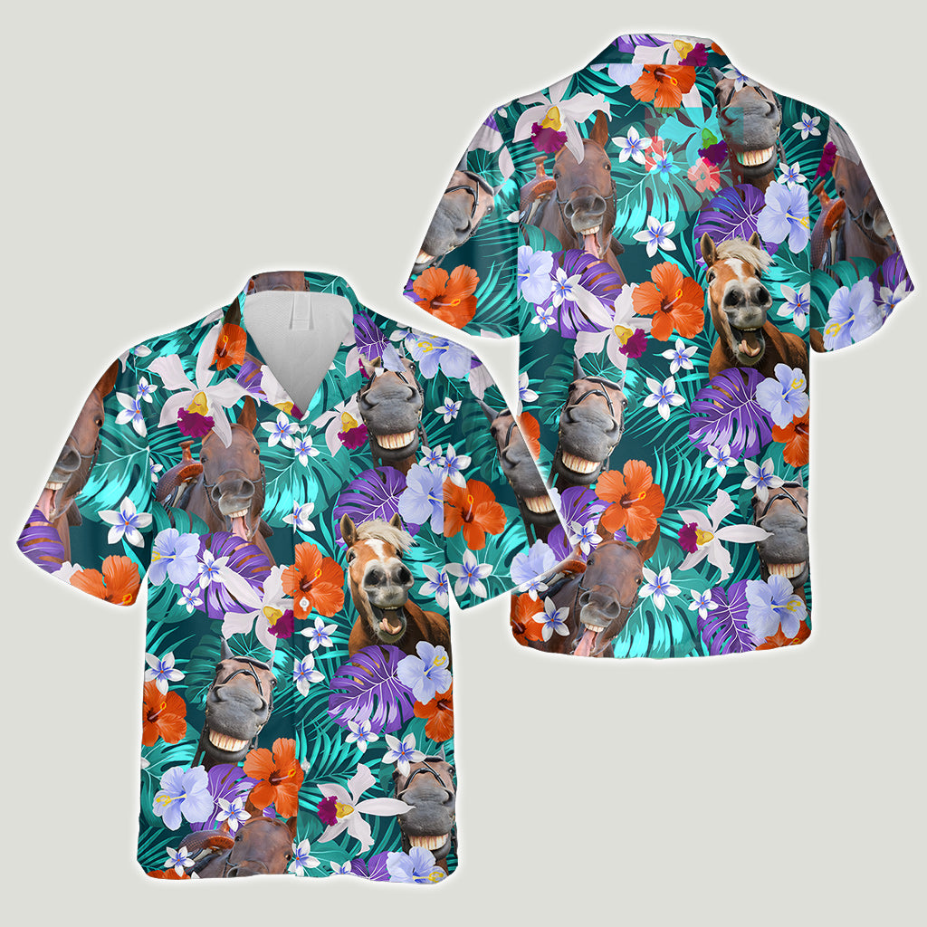 Laughing Horses Beach Summer - Personalized Horse Hawaiian Shirt