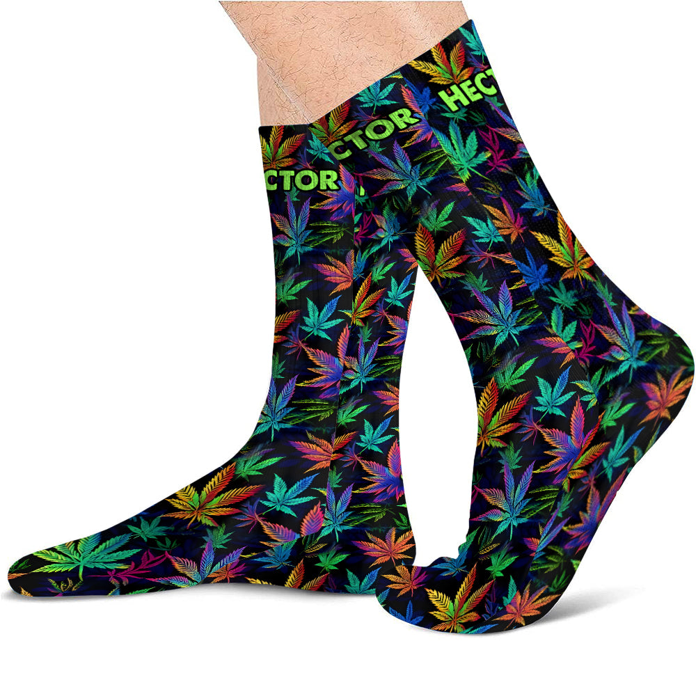 It's 420 somewhere Colorful Marijuana - Personalized Weed Socks