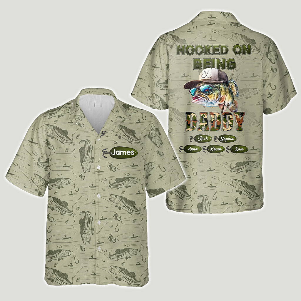 Hooked On Being Dad/ Grandpa... - Personalized Fishing Hawaiian Shirt