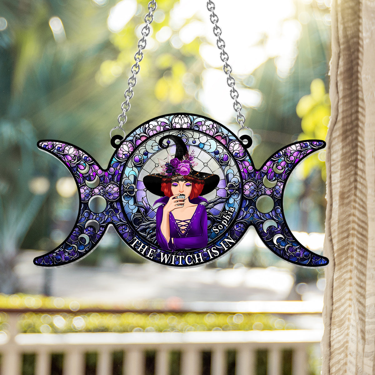 The Witch Is In - Personalized Witch Window Hanging Suncatcher Ornament