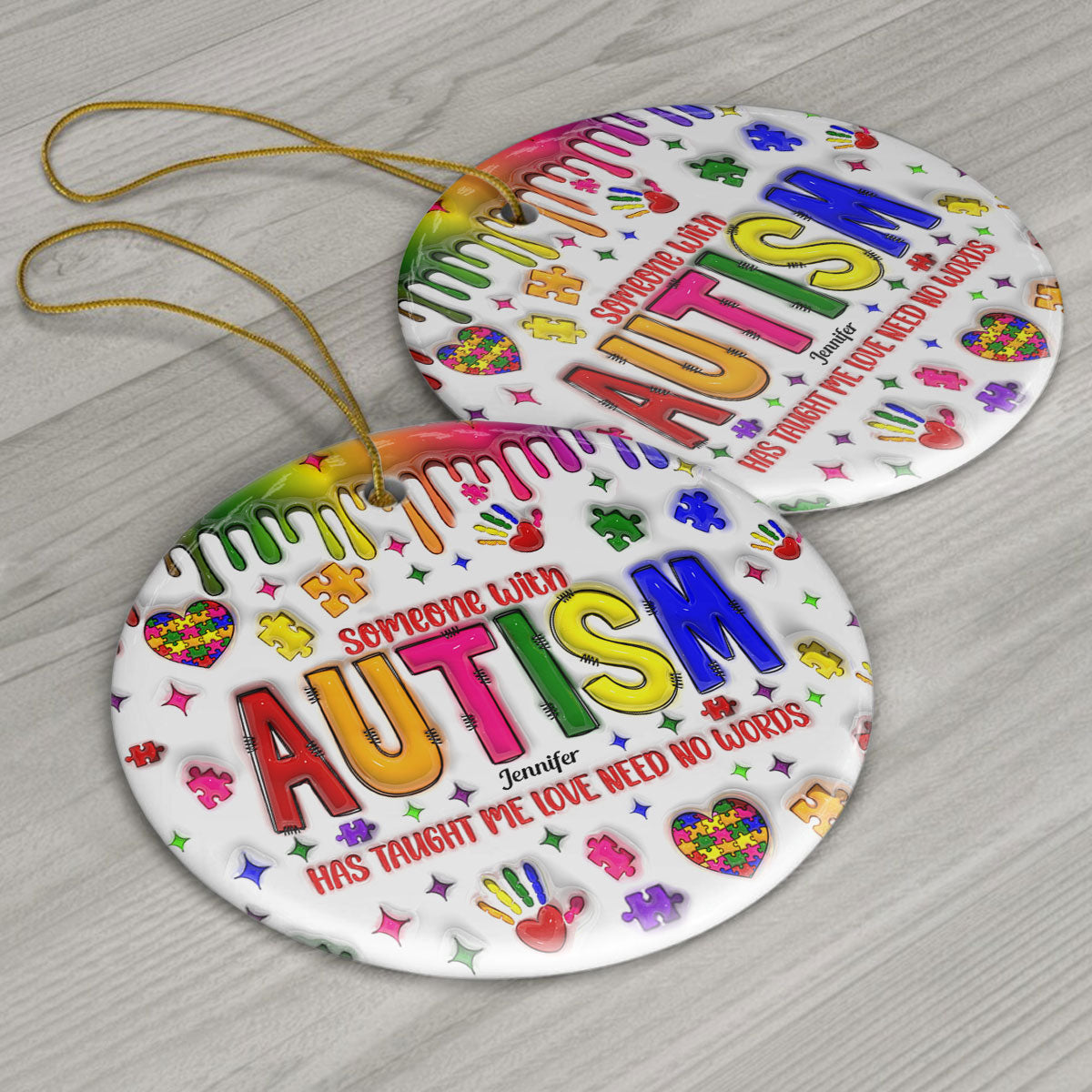 Love Need No Words - Personalized Autism Awareness Ceramic Circle Ornament