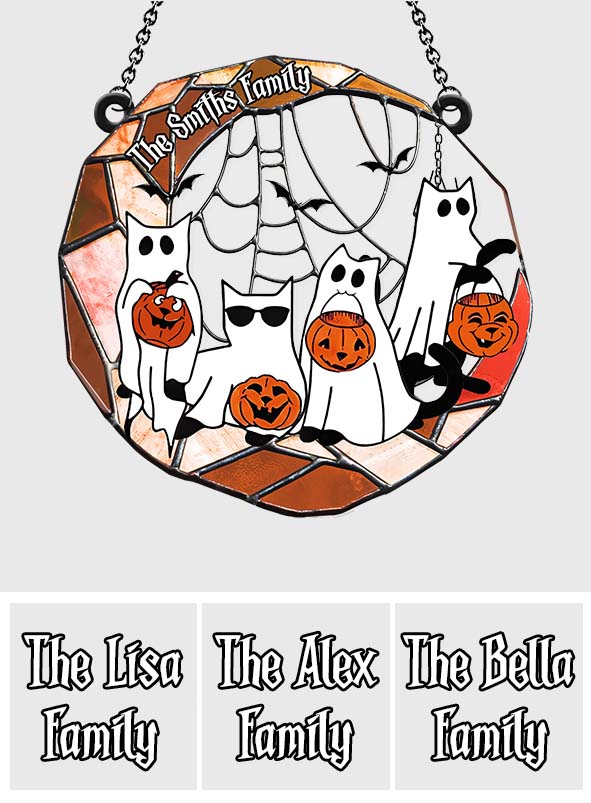 Black Cat Halloween 2024 - Personalized Black Cat Window Hanging Suncatcher Ornament