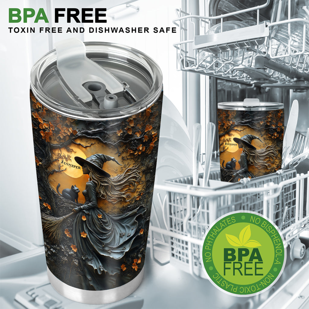 Beautiful Witch & Her Black Cat - Personalized Witch Tumbler