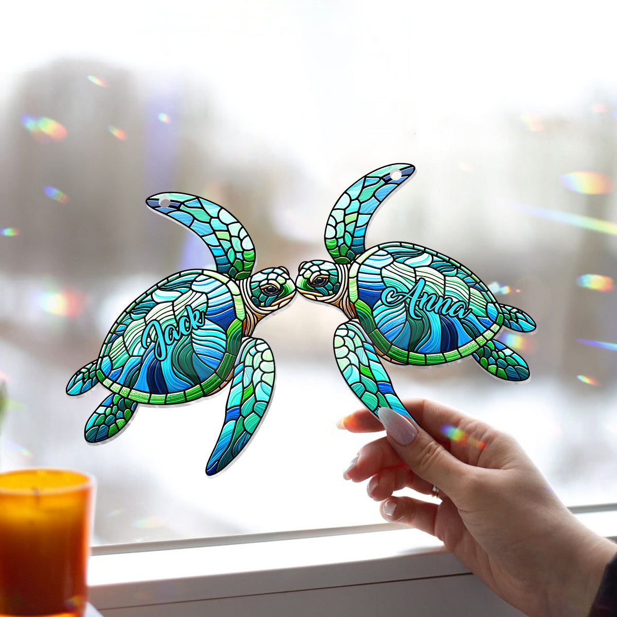 Turtle Couple - Personalized Turtle Window Hanging Suncatcher Ornament