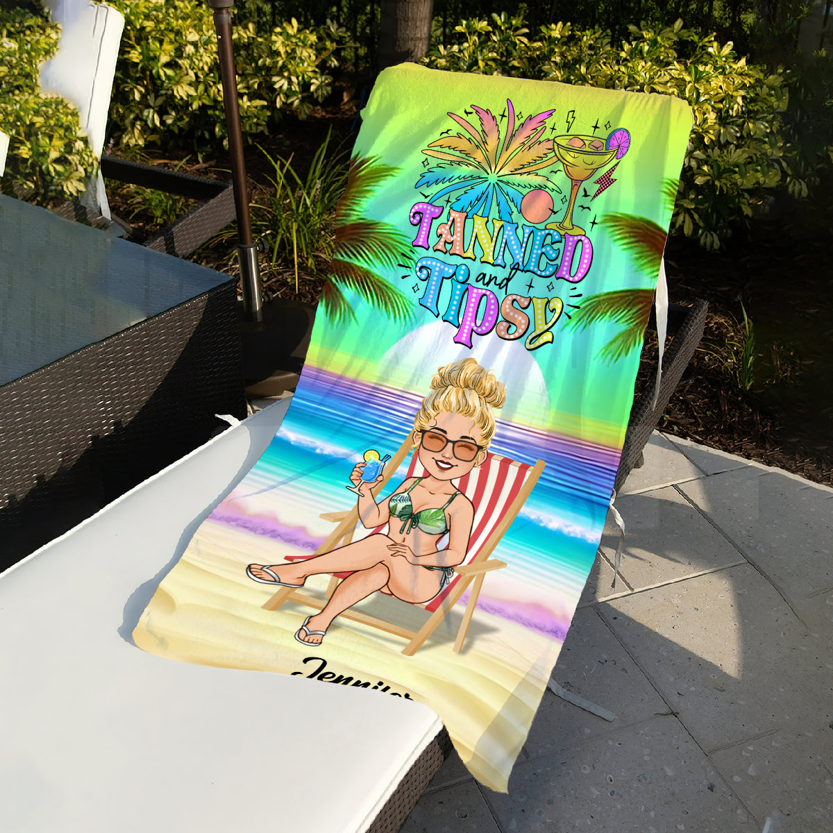 Tanned & Tipsy - Personalized Sea Lover Beach Towel