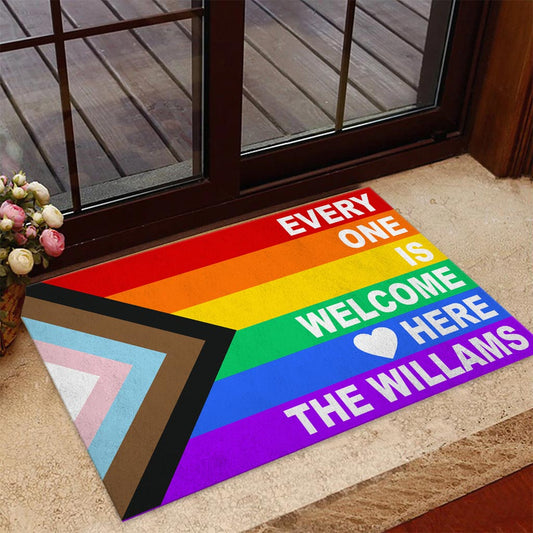 Everyone is Welcome Here - Personalized LGBT Support Doormat