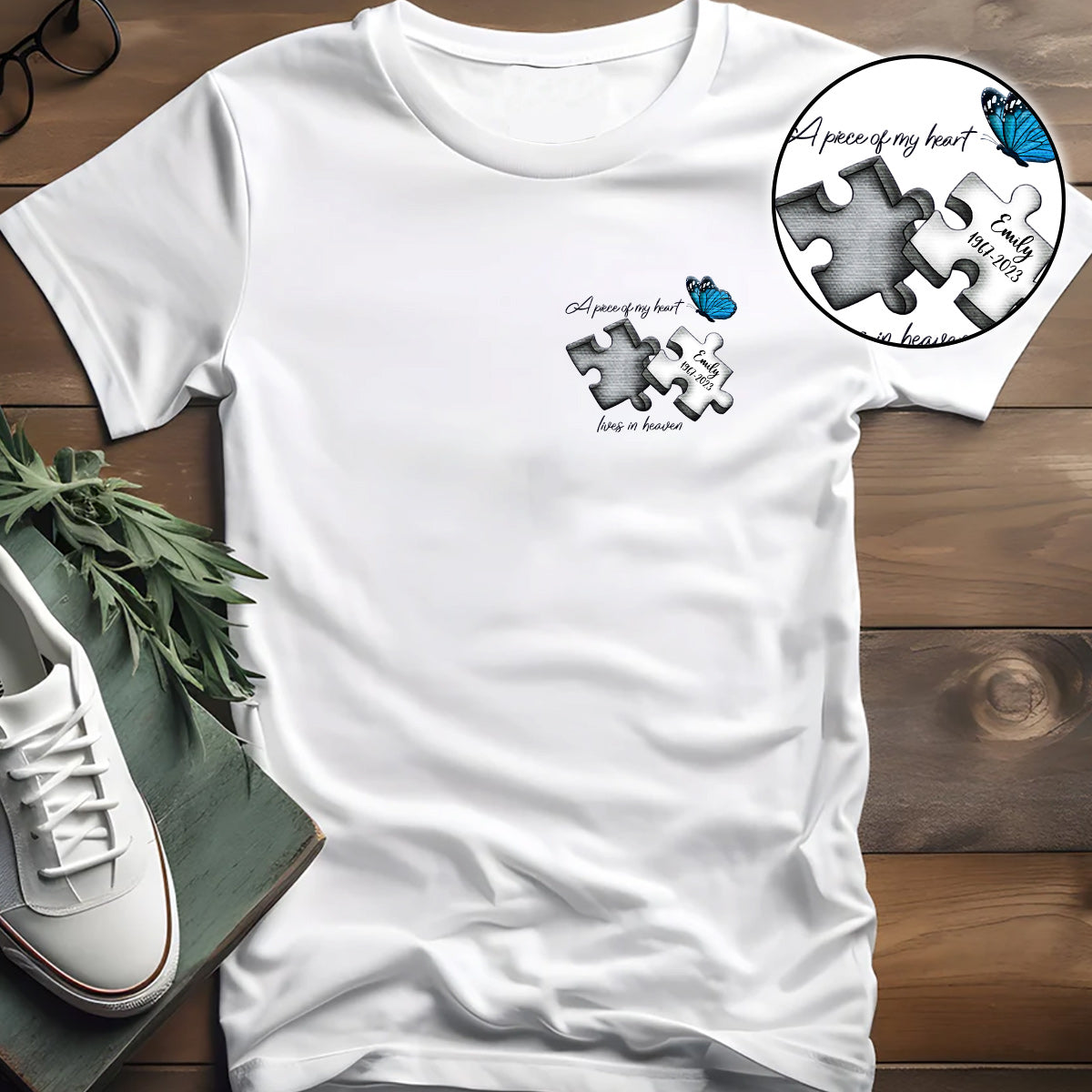 Memorial Butterfly Dragonfly Heaven Feather - Personalized Memorial Embroidered T-shirt