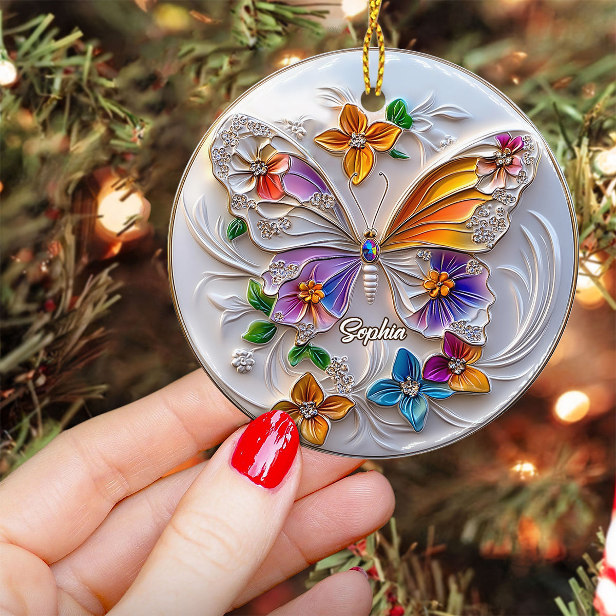 Stunning Butterfly - Personalized Butterfly Ceramic Circle Ornament