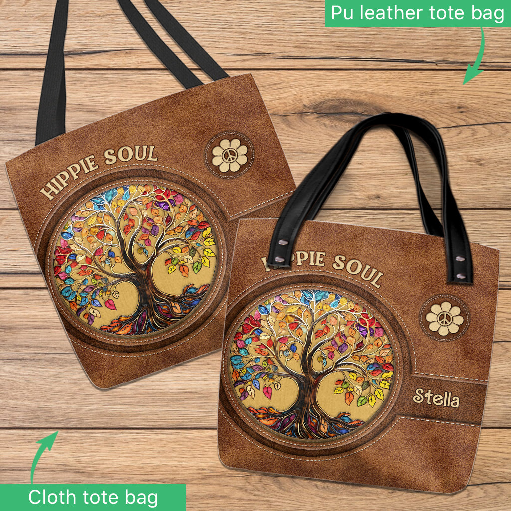 It's A Beautiful World Tree Of Life Peace Sign - Personalized Hippie Tote Bag