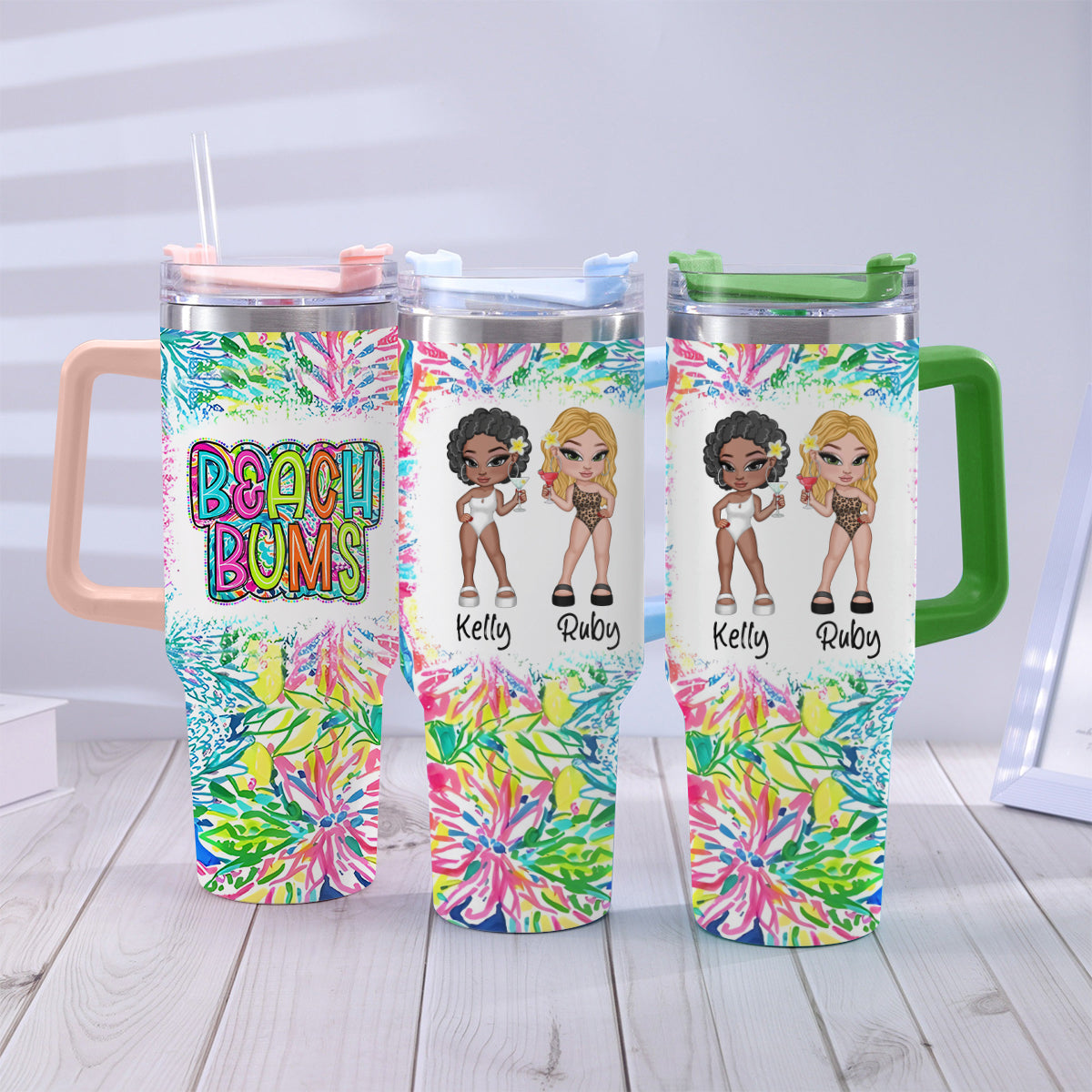 Beach Bum Besties - Personalized Sea Lover Tumbler With Handle