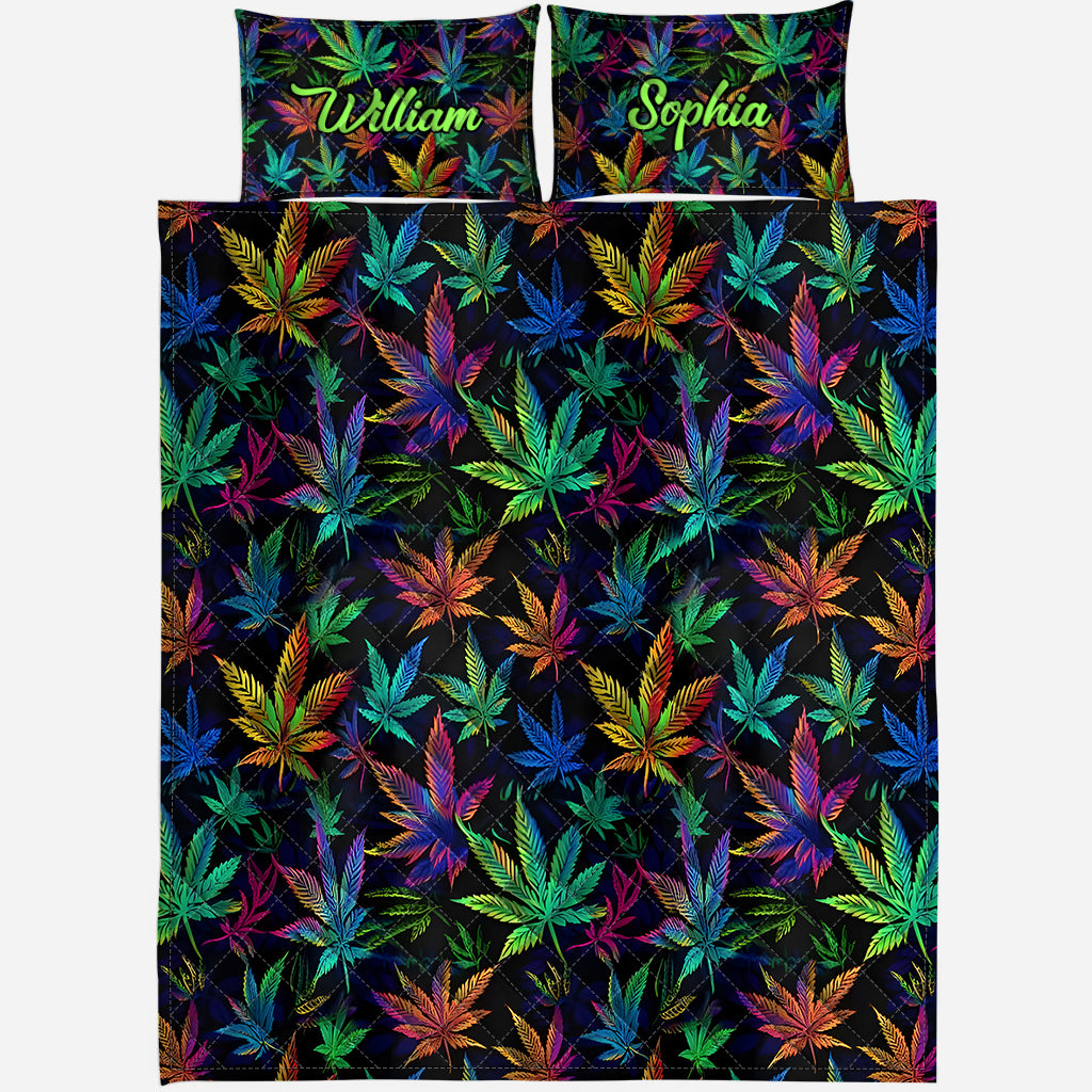 It's 420 somewhere Colorful Marijuana - Personalized Weed Quilt Set