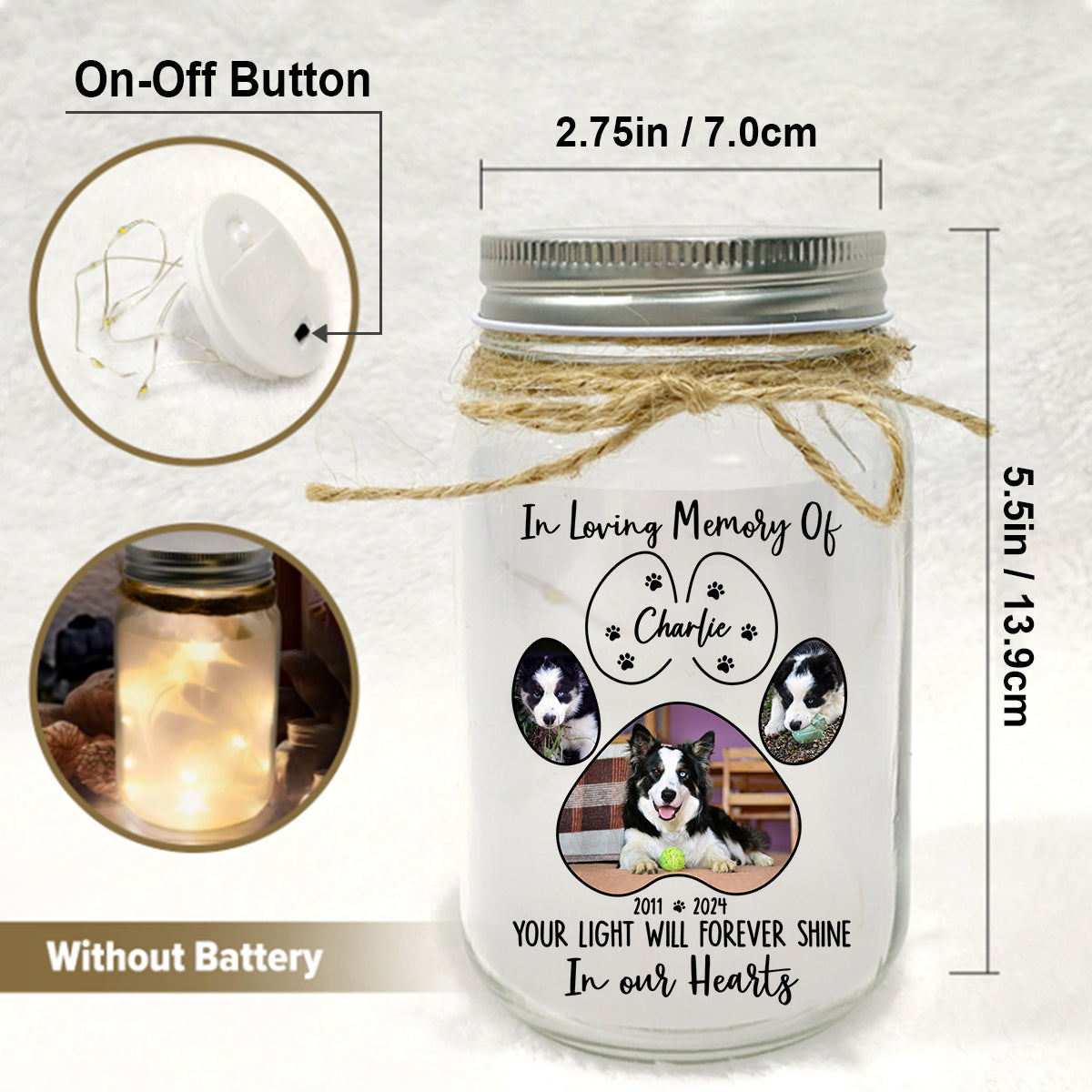 Your Light Will Forever Shine In Our Hearts - Personalized Dog Mason Jar Light
