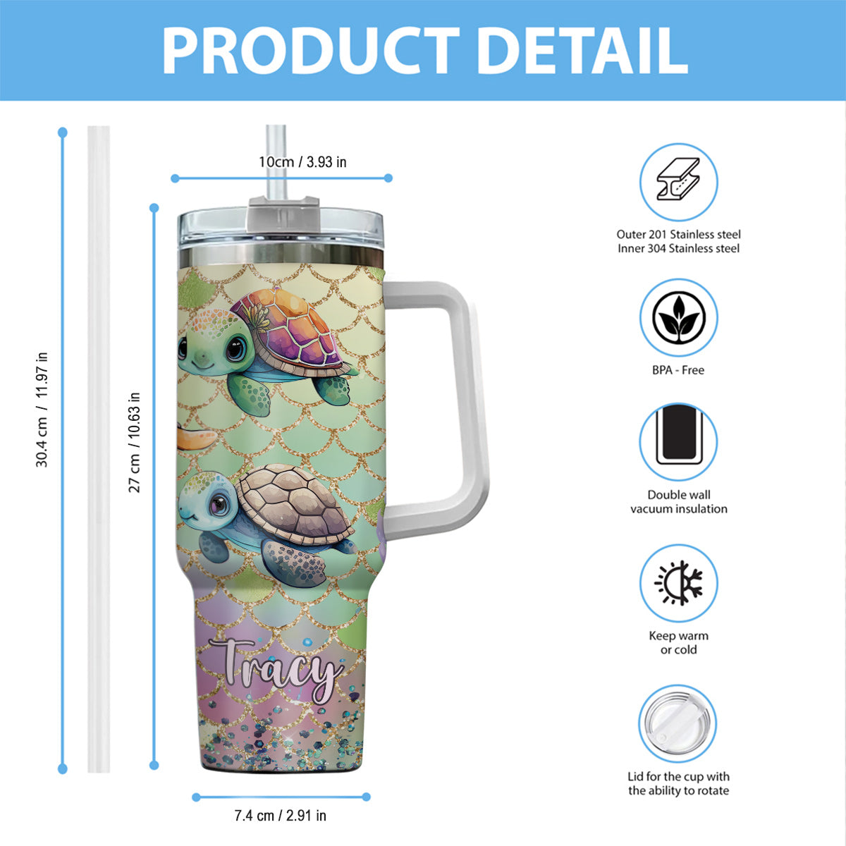 Cute Turtles - Personalized Turtle Tumbler With Handle