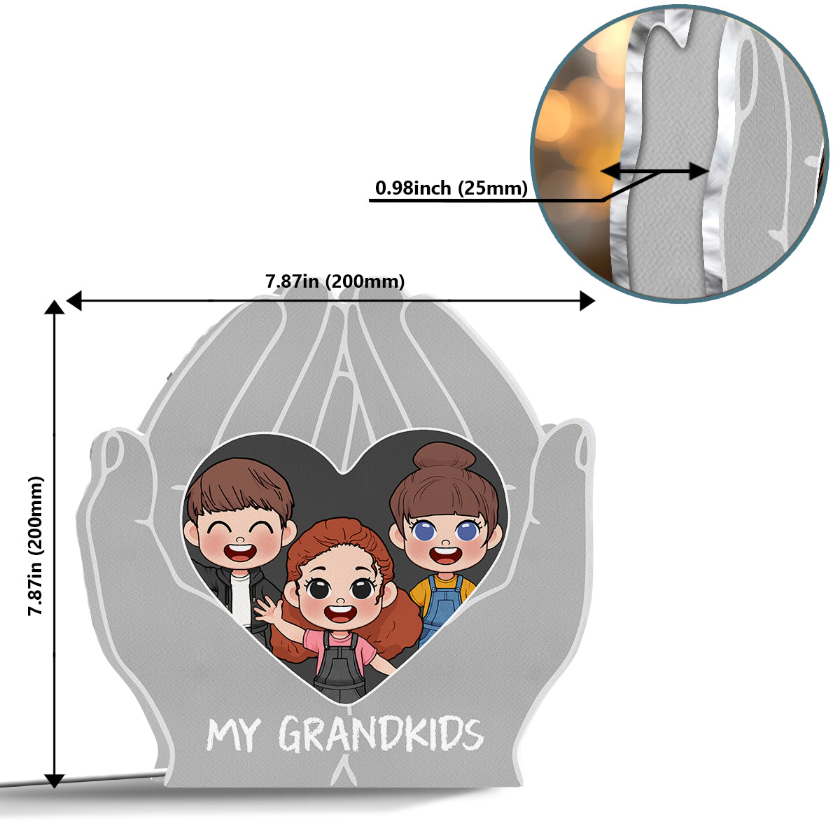 My Grandkids Chibi Hand Holding Heart - Personalized Grandma Shaped Light Box