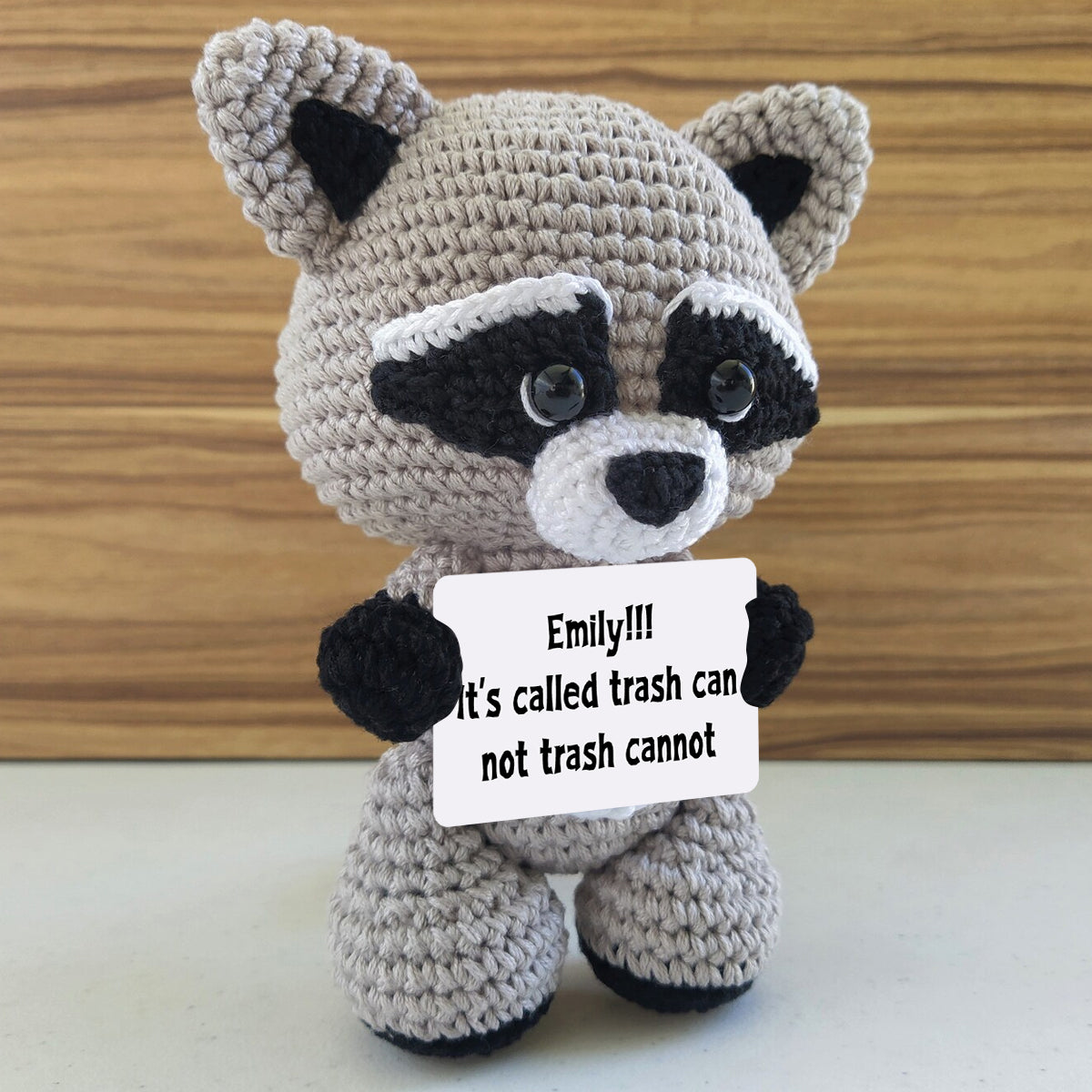 It's Trash Can Not Trash Cannot - Personalized Raccoon Hand Knitted Figurine