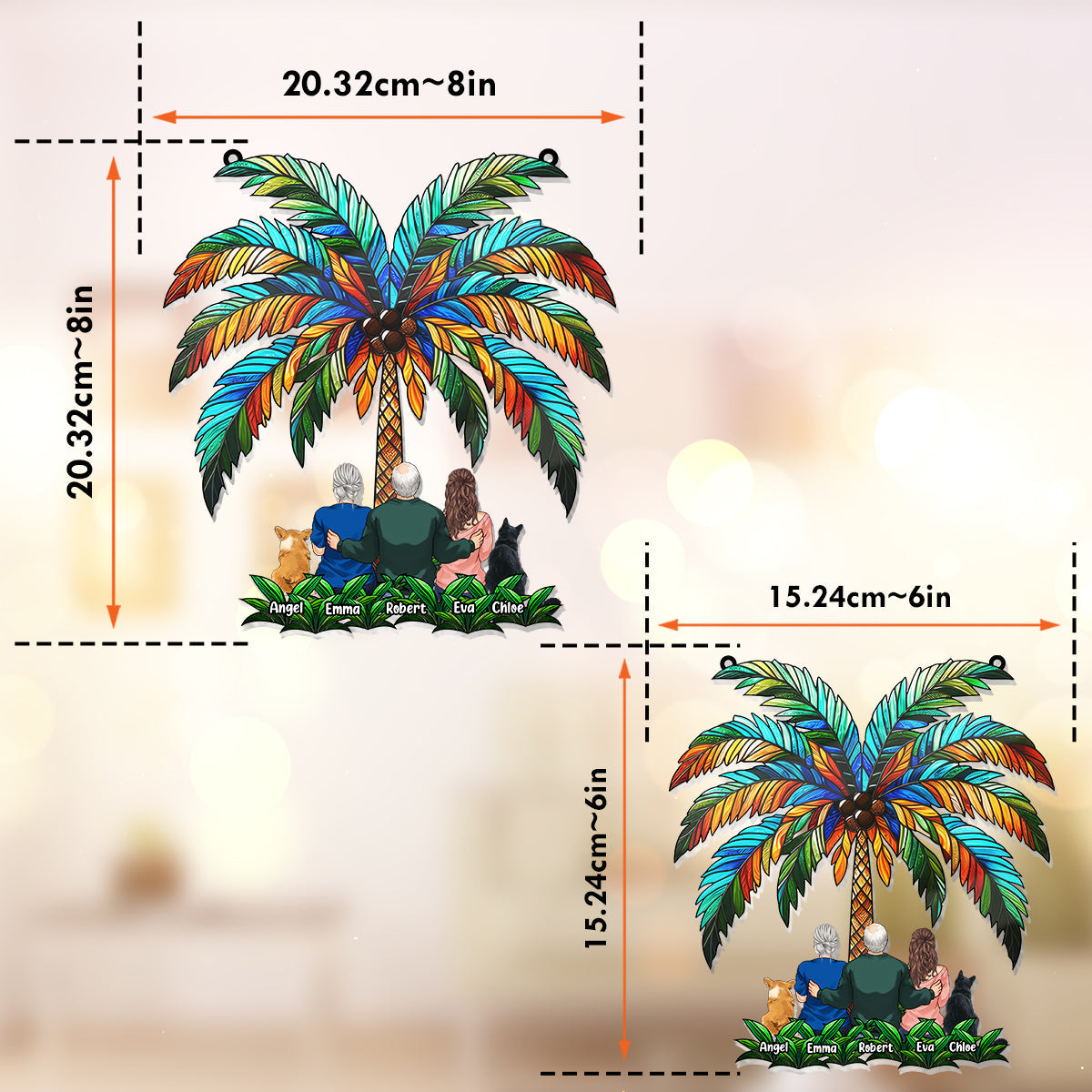 Family Under The Palm Tree - Personalized Family Window Hanging Suncatcher Ornament