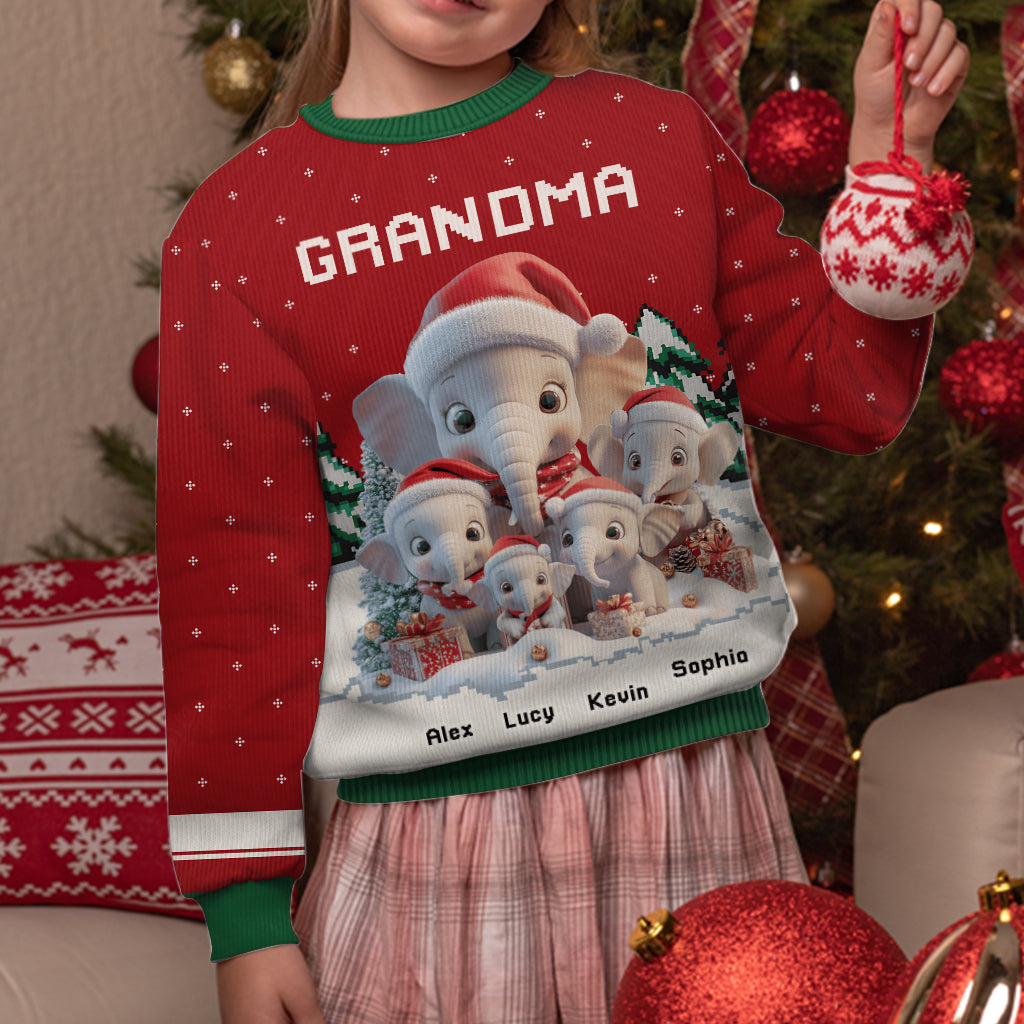 Any Title Cute Elephant - Personalized Grandma Ugly Sweater