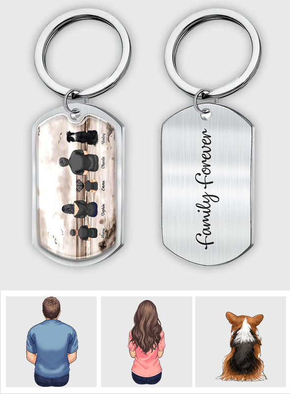 Family Sitting Back View Retro Vintage Beach Landscape - Personalized Family Epoxy Metal Keychain