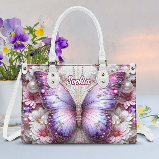 Floral Butterflies - Personalized Butterfly Leather Handbag