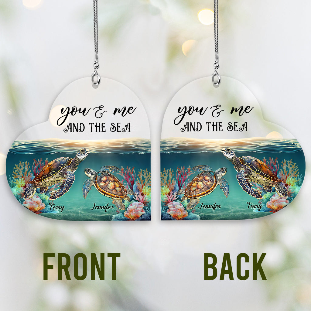 You & Me And The Sea - Personalized Turtle Transparent Car Ornament