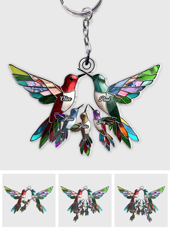 Family Members Hummingbirds Beautiful Birds - Personalized Family Custom Shaped Keychain