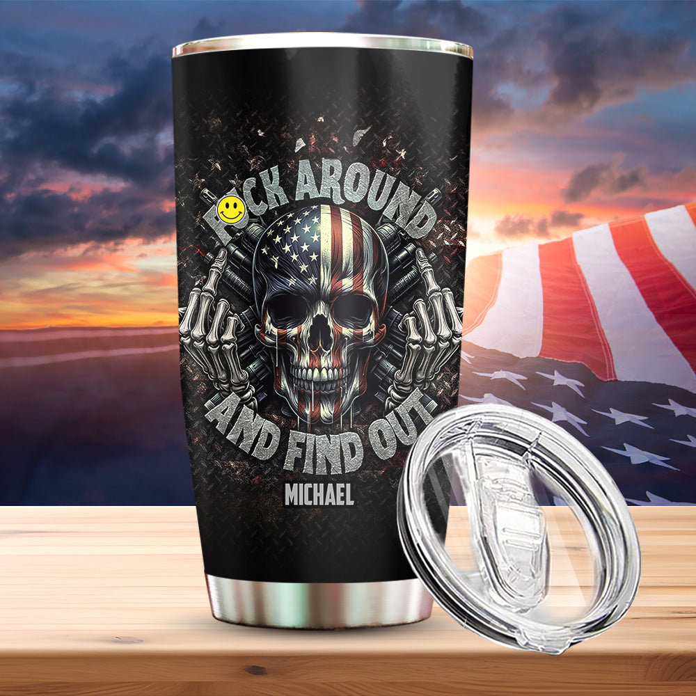 American Flag Skeleton - Personalized Skull Tumbler