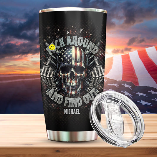 American Flag Skeleton - Personalized Skull Tumbler
