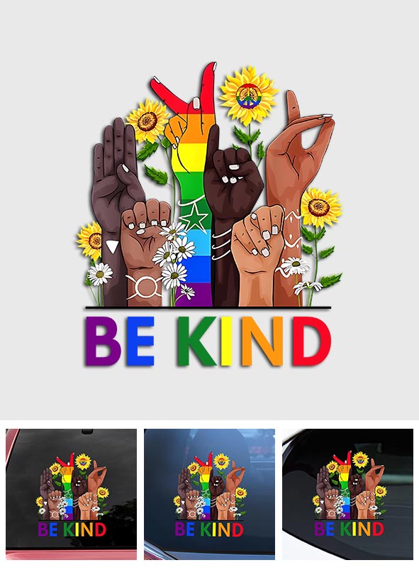 Be Kind Sign Language Rainbow Peace Sign - LGBT Support Decal Full