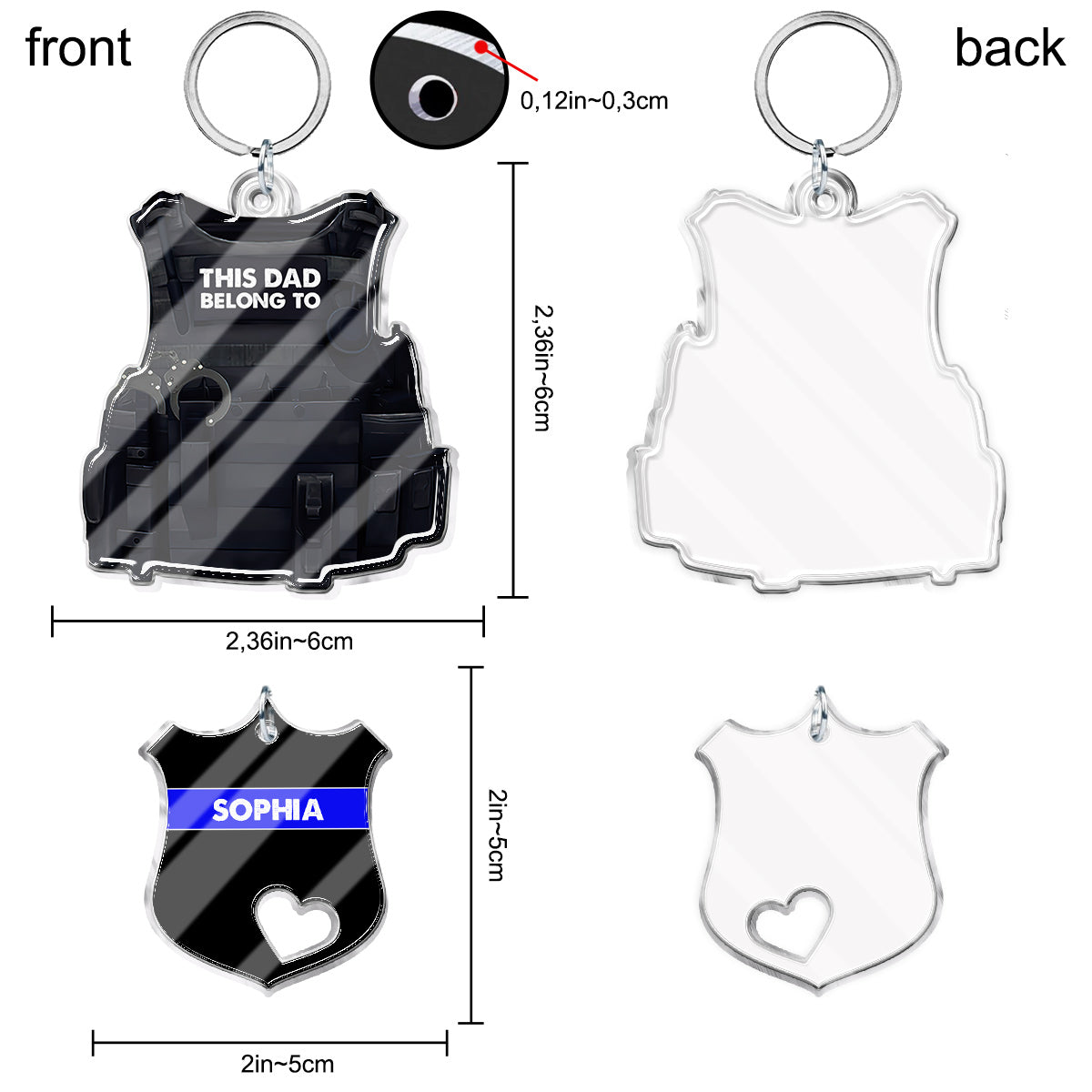 This Dad Belongs To - Personalized Police Officer Keychain with Charms