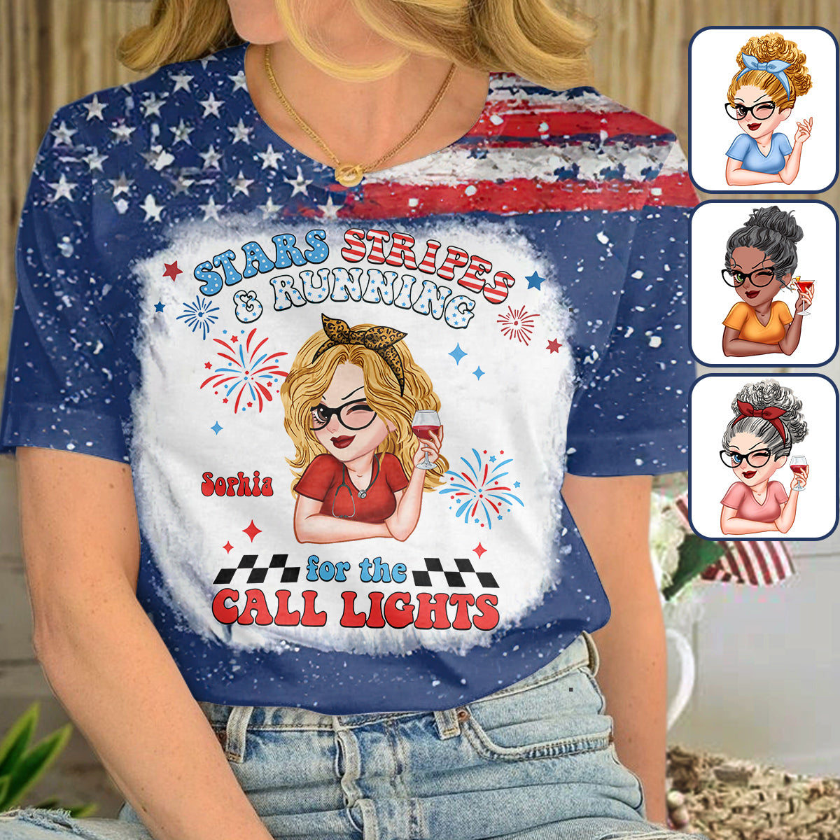 Star Stripes And Running For The Calling Light - Personalized Nurse All Over Shirt